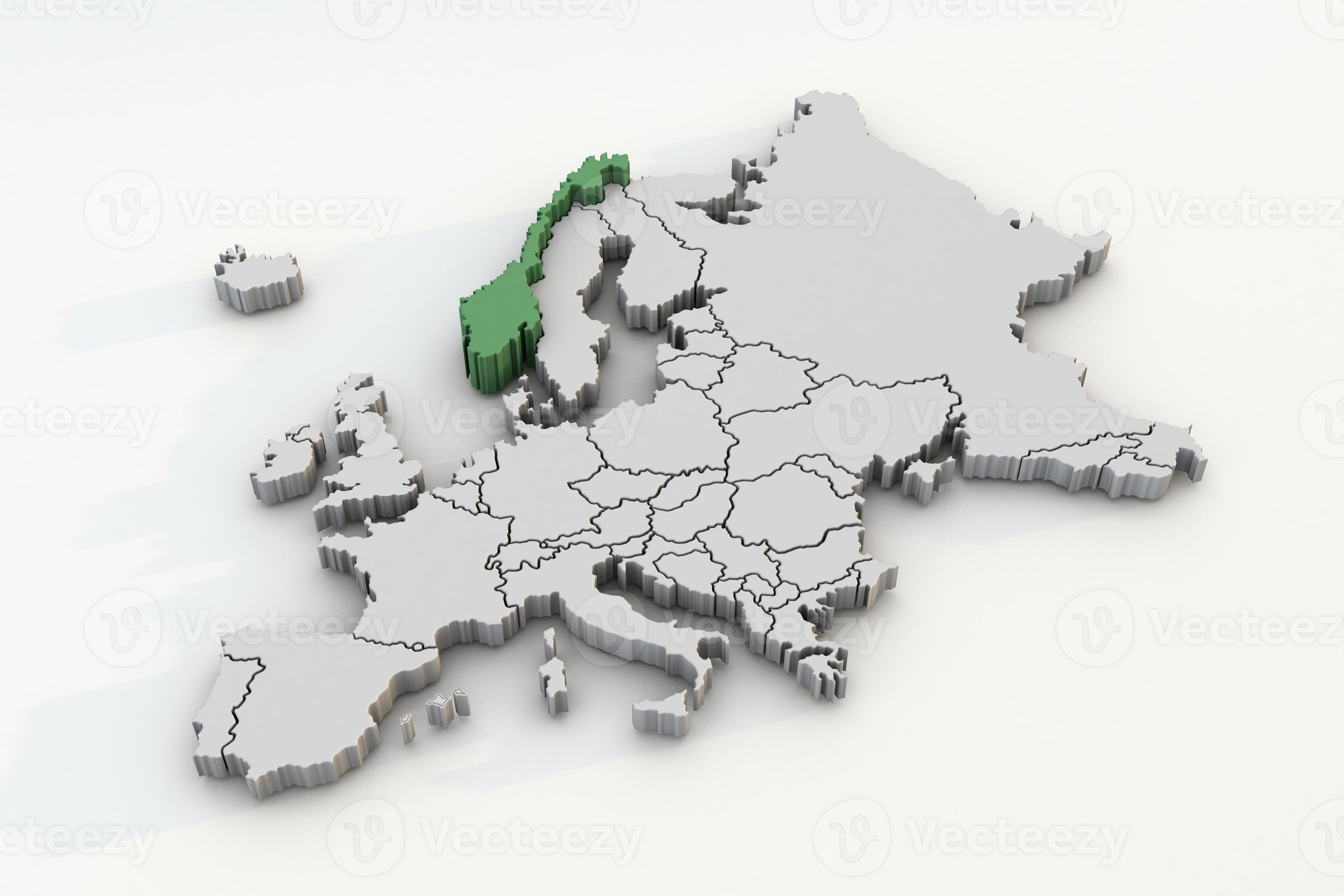 Renderização 3d do mapa da europa, portugal com bandeira