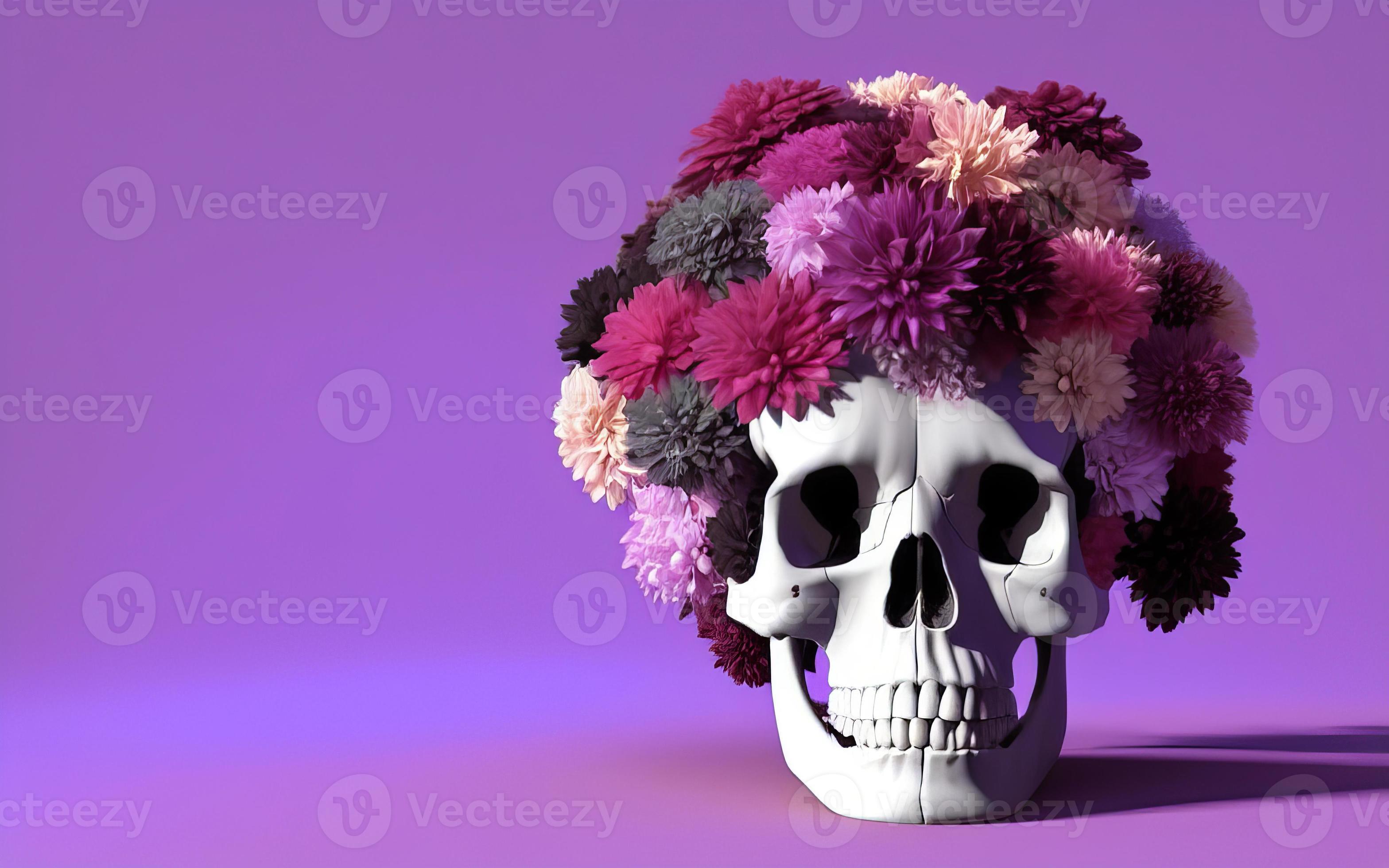 caveira com flores assustadoras criativas para dia de los muertos