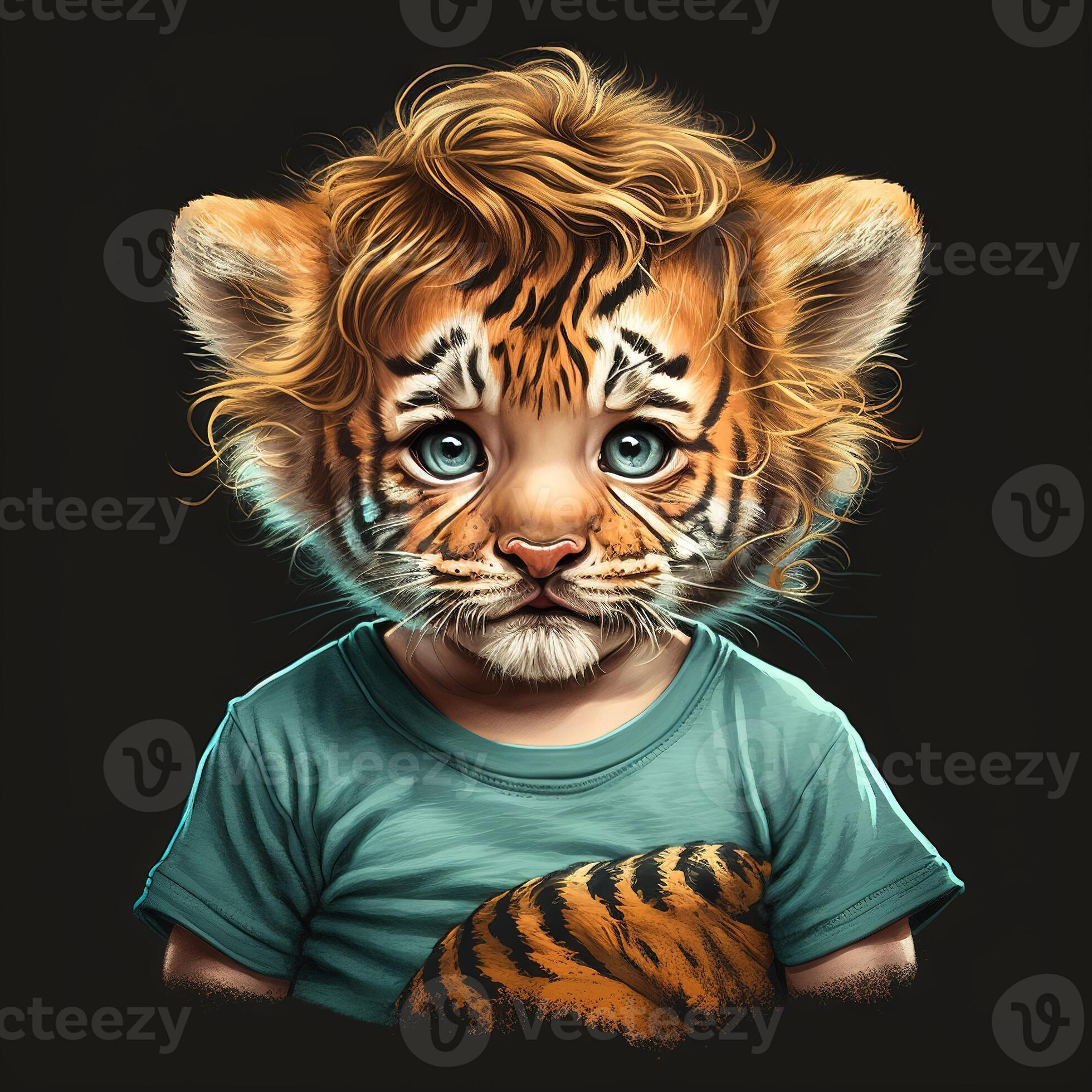 Um lindo tigre bebê hiper realista de kawaii vestindo roupas de hip hop  fundo da cidade