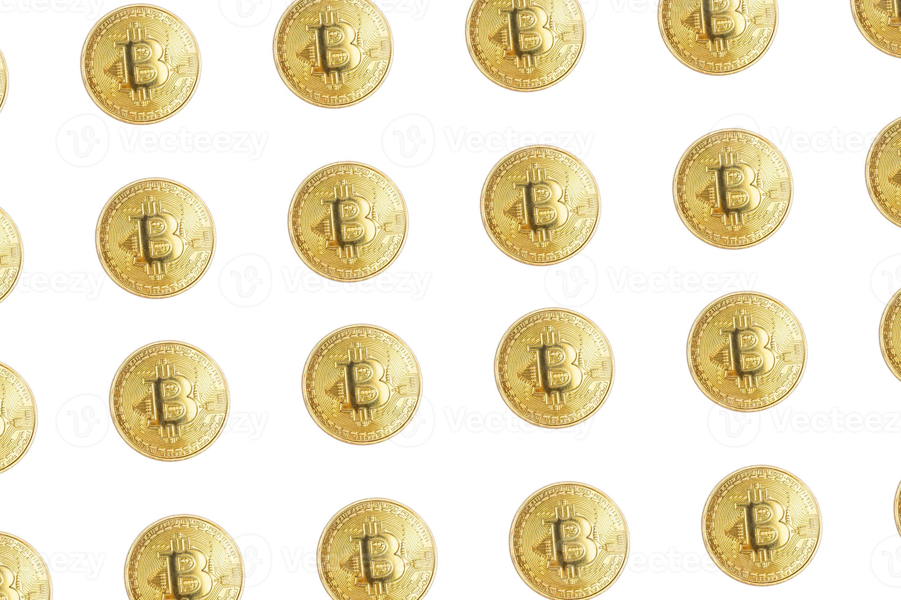 grupo de moedas de ouro de criptomoeda bitcoin isoladas no fundo branco foto