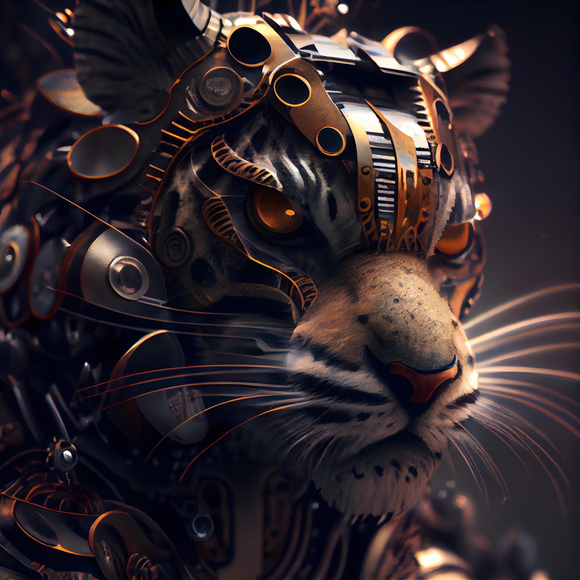 Renderização 3d de tigre robótico