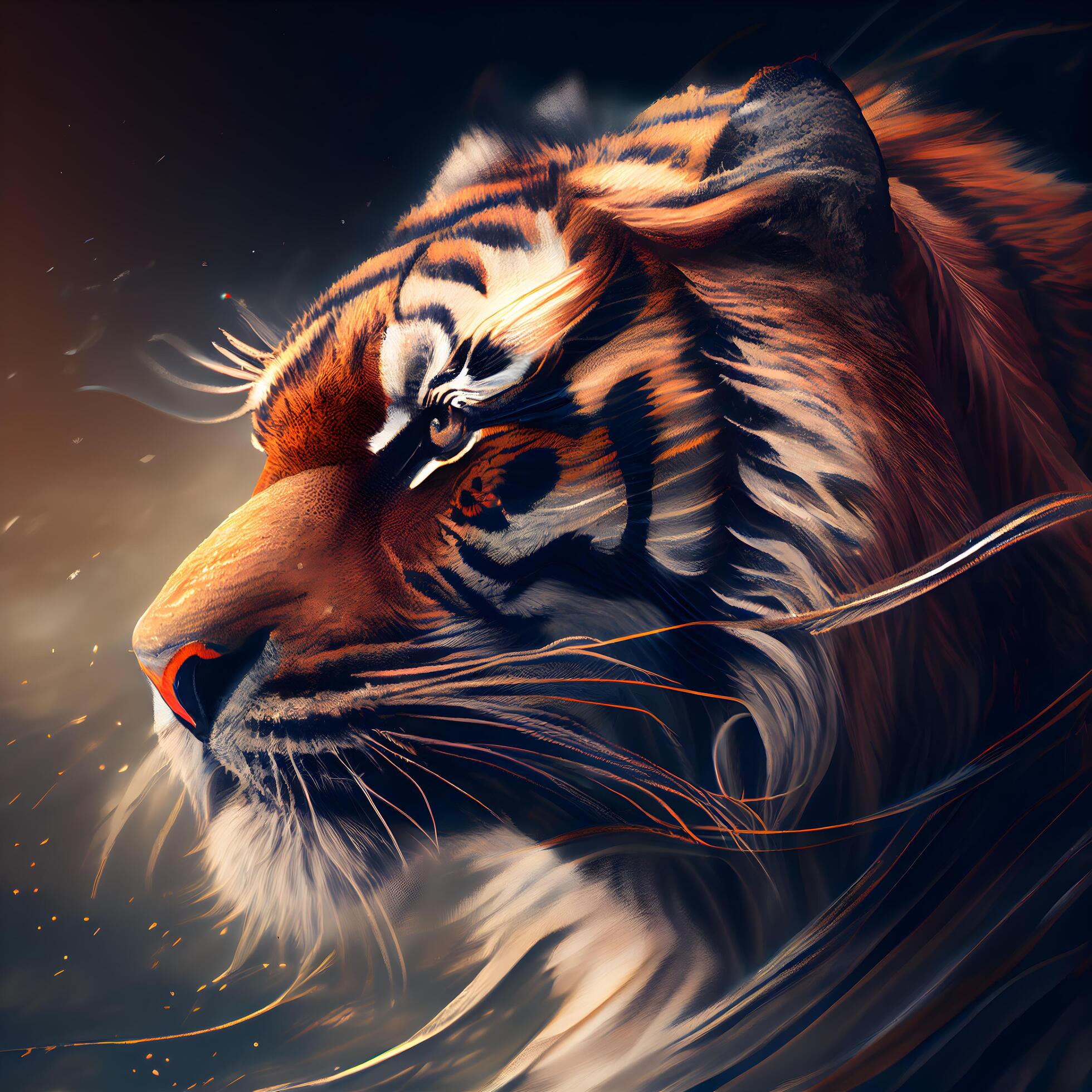 tigre dentro a escuro. 3d Renderização, 3d ilustração., ai generativo  imagem Foto Grátis