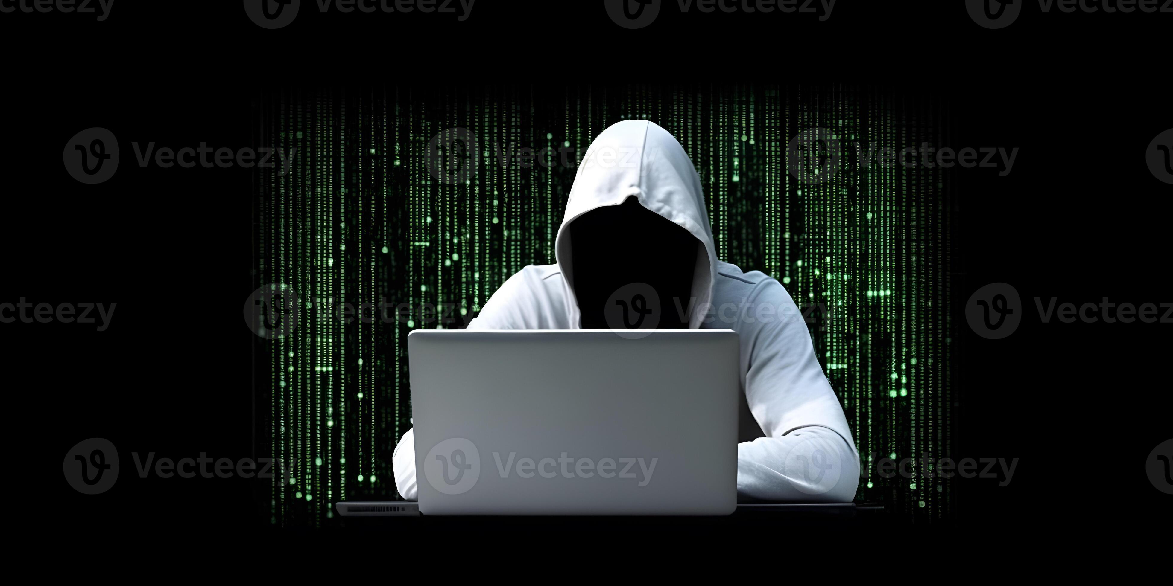 Foto de Retrato De Hacker E Rede Hack Significado Portátil De