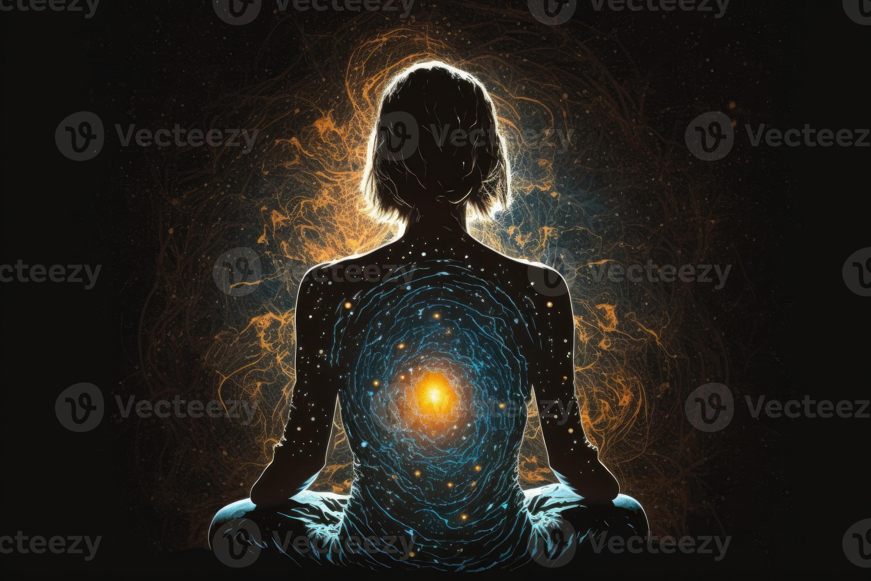 ai gerado mulher sentado dentro ioga. energia do a universo, vida força  prana 25235733 Foto de stock no Vecteezy
