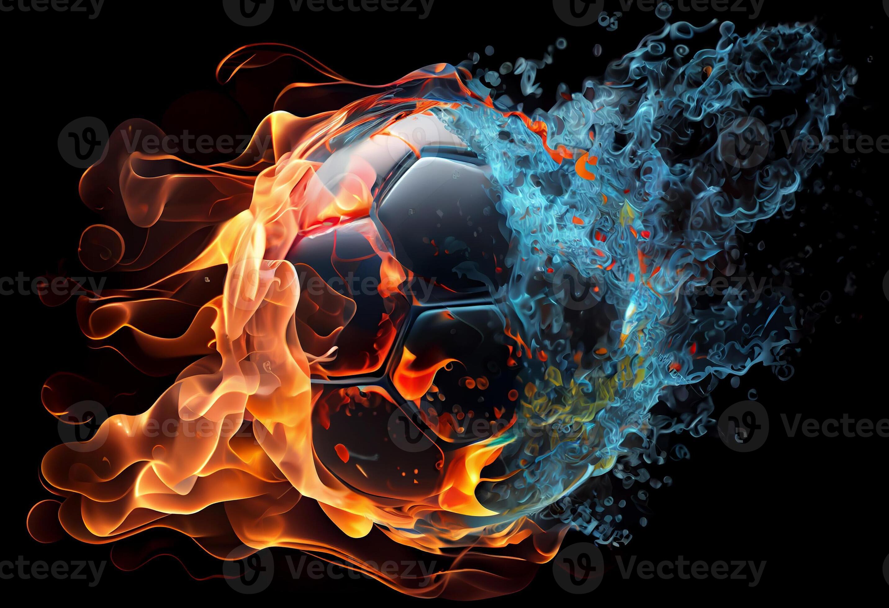 futebol bola dentro fogo e água. ilustração do a futebol bola envelope  dentro elementos em Preto fundo. ai gerado. 25472255 Foto de stock no  Vecteezy