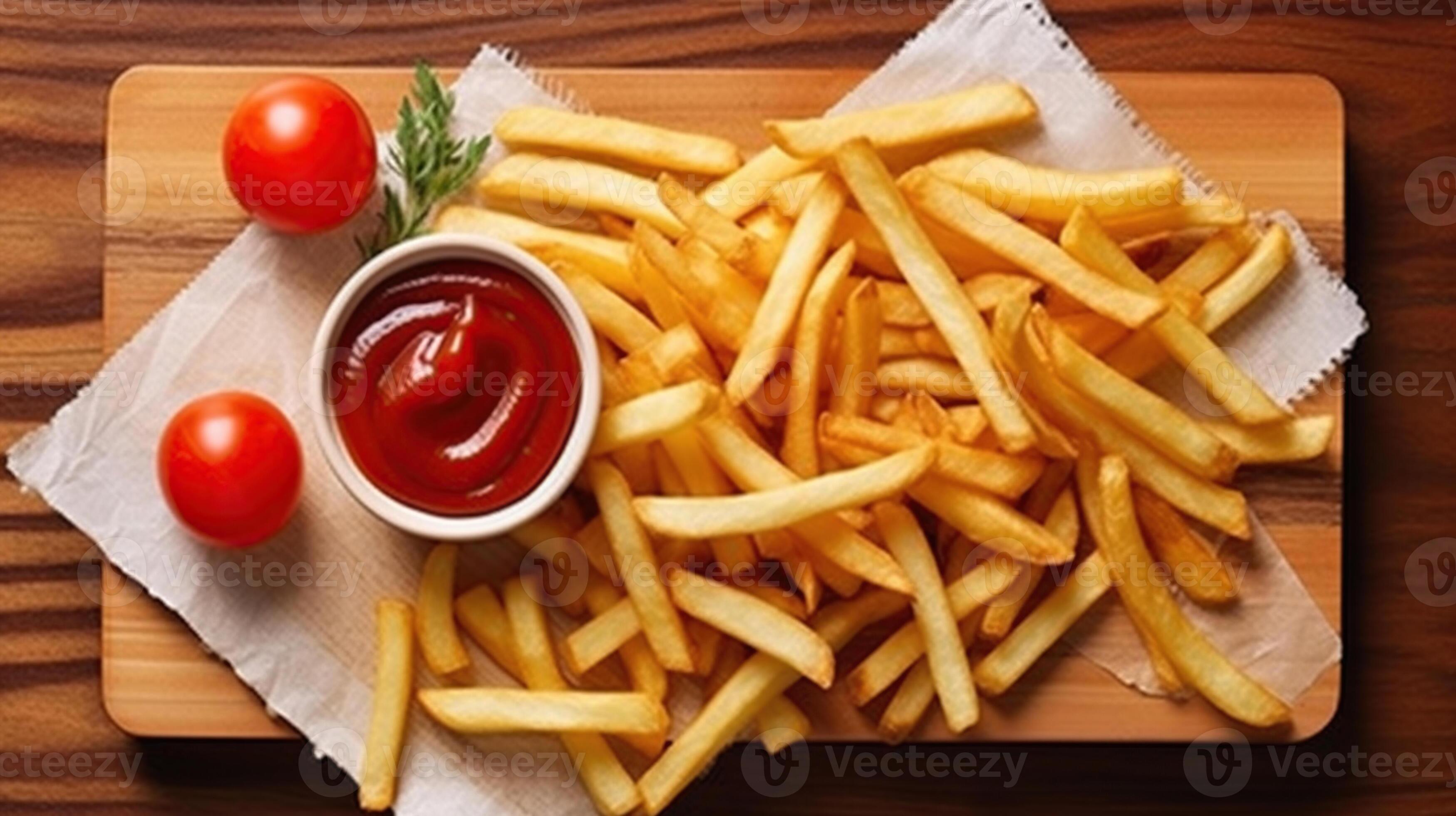 Foto batata frita crocante com ketchup