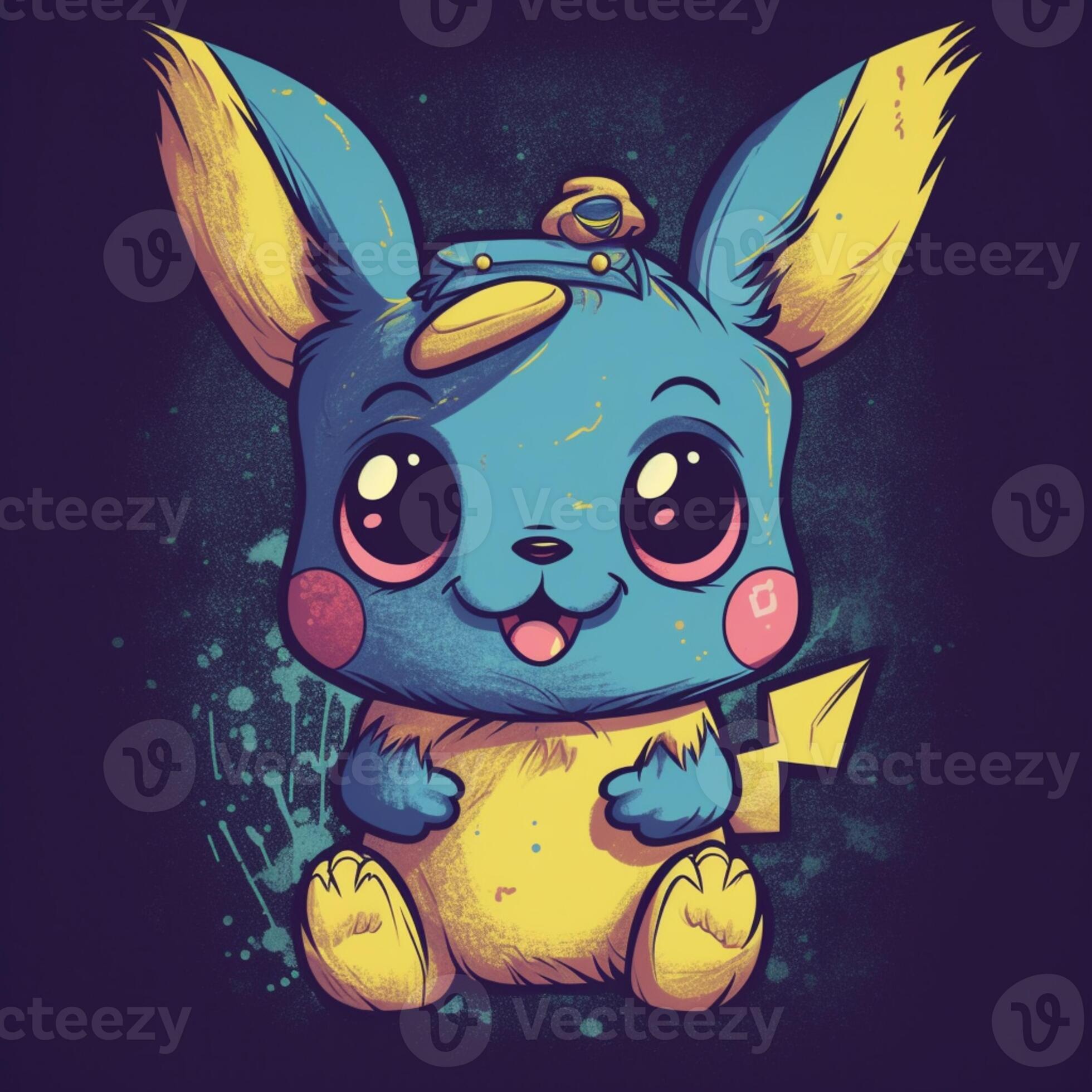 desenho animado ilustração do uma fofa pequeno azul e amarelo Pokémon  personagem. generativo ai. 28404097 Foto de stock no Vecteezy