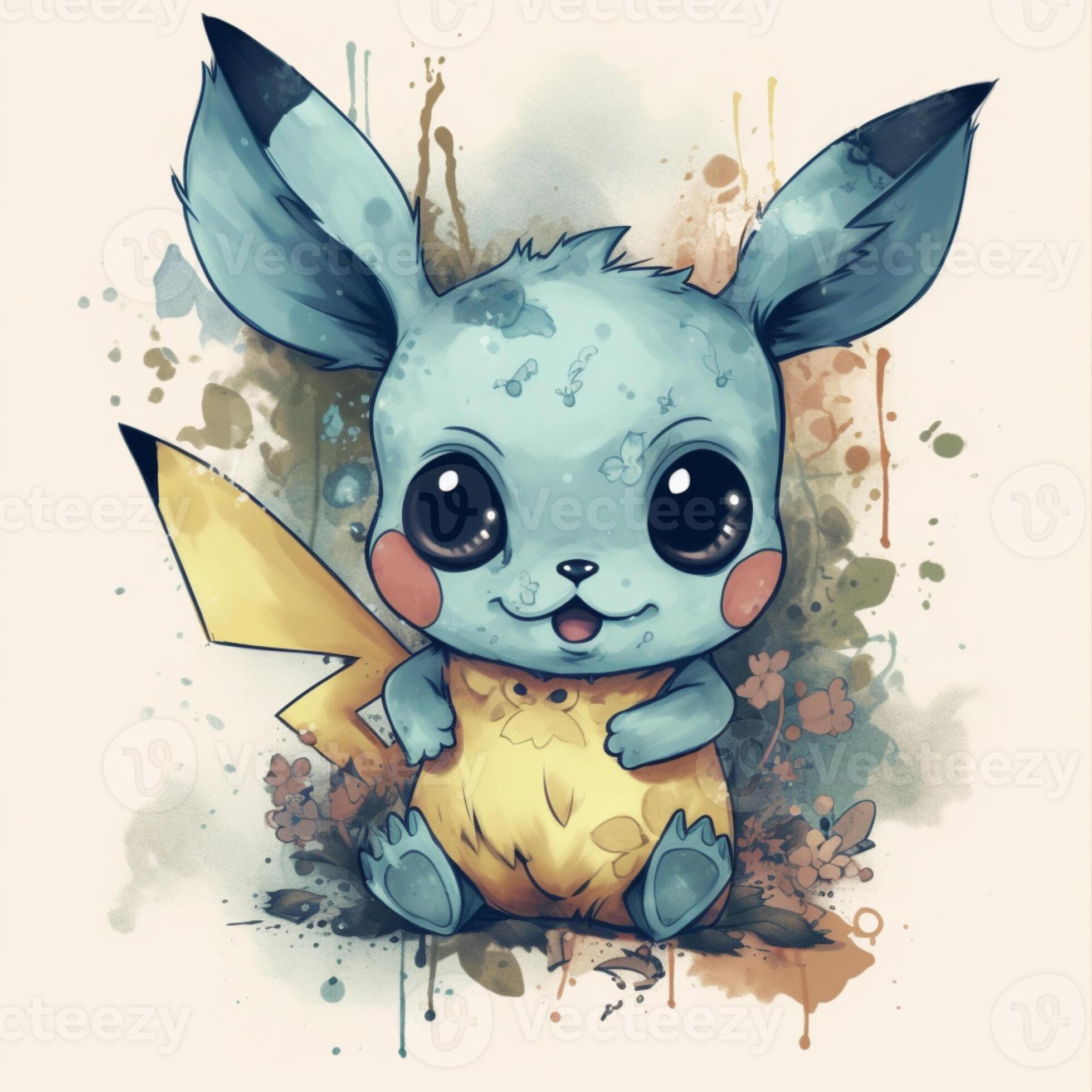 desenho animado ilustração do uma fofa pequeno azul e amarelo Pokémon  personagem. generativo ai. 28404097 Foto de stock no Vecteezy