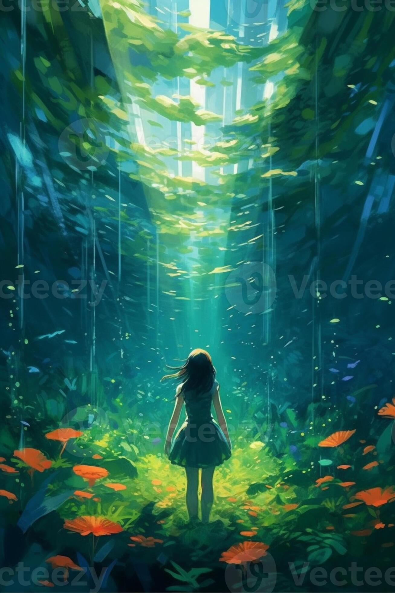 Papel de parede : panorama, floresta, noite, Anime, Meninas anime