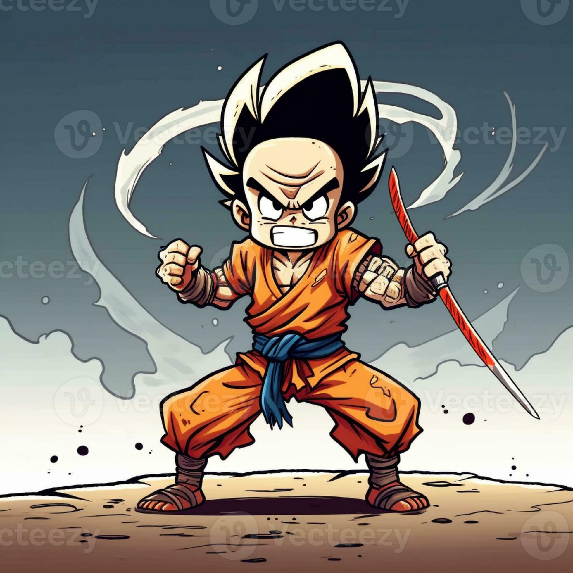 desenho animado ilustração do uma jovem Goku com uma espada dentro dele  mão. generativo ai. 28446276 Foto de stock no Vecteezy