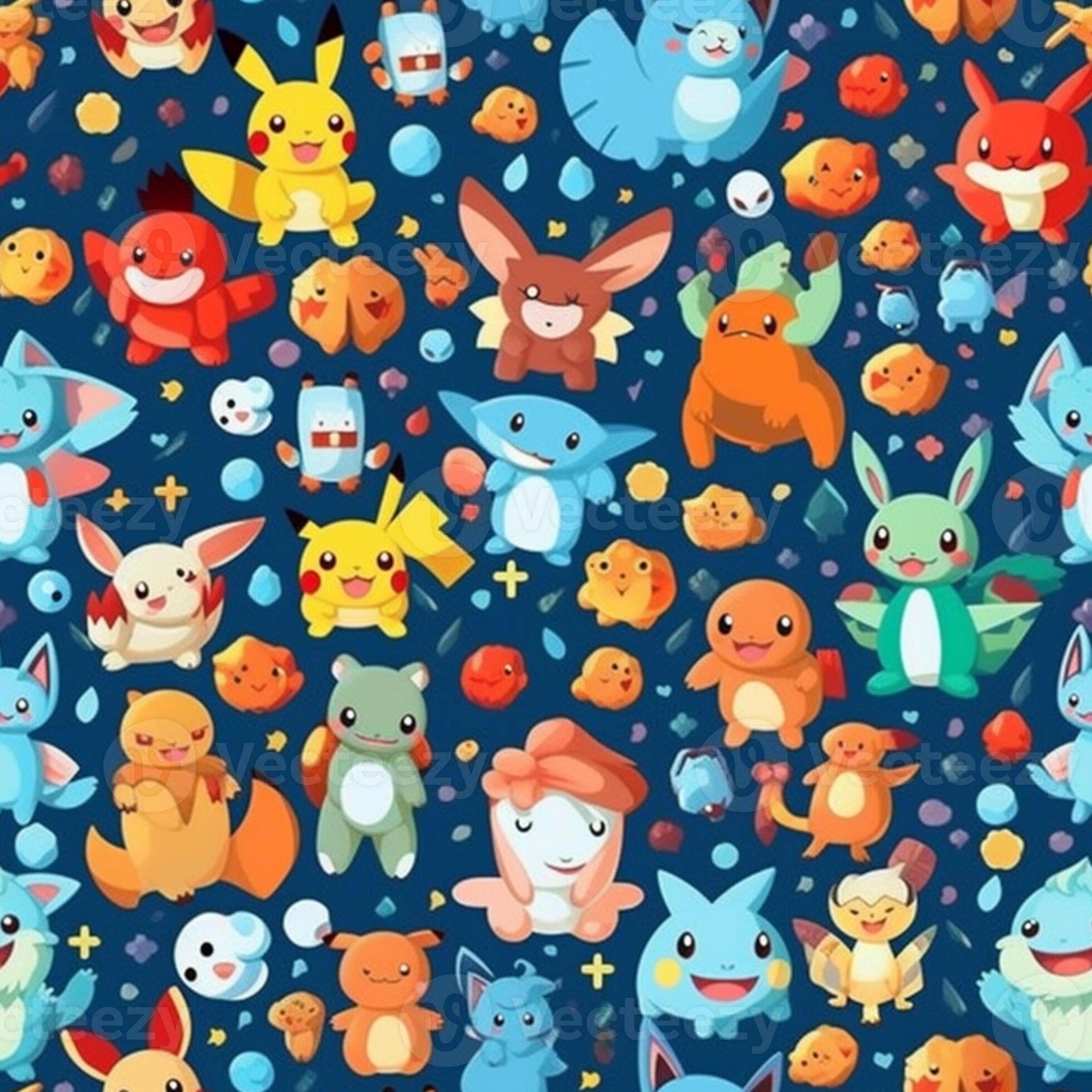 Um close-up de um monte de personagens pokemon em um fundo preto generativo  ai