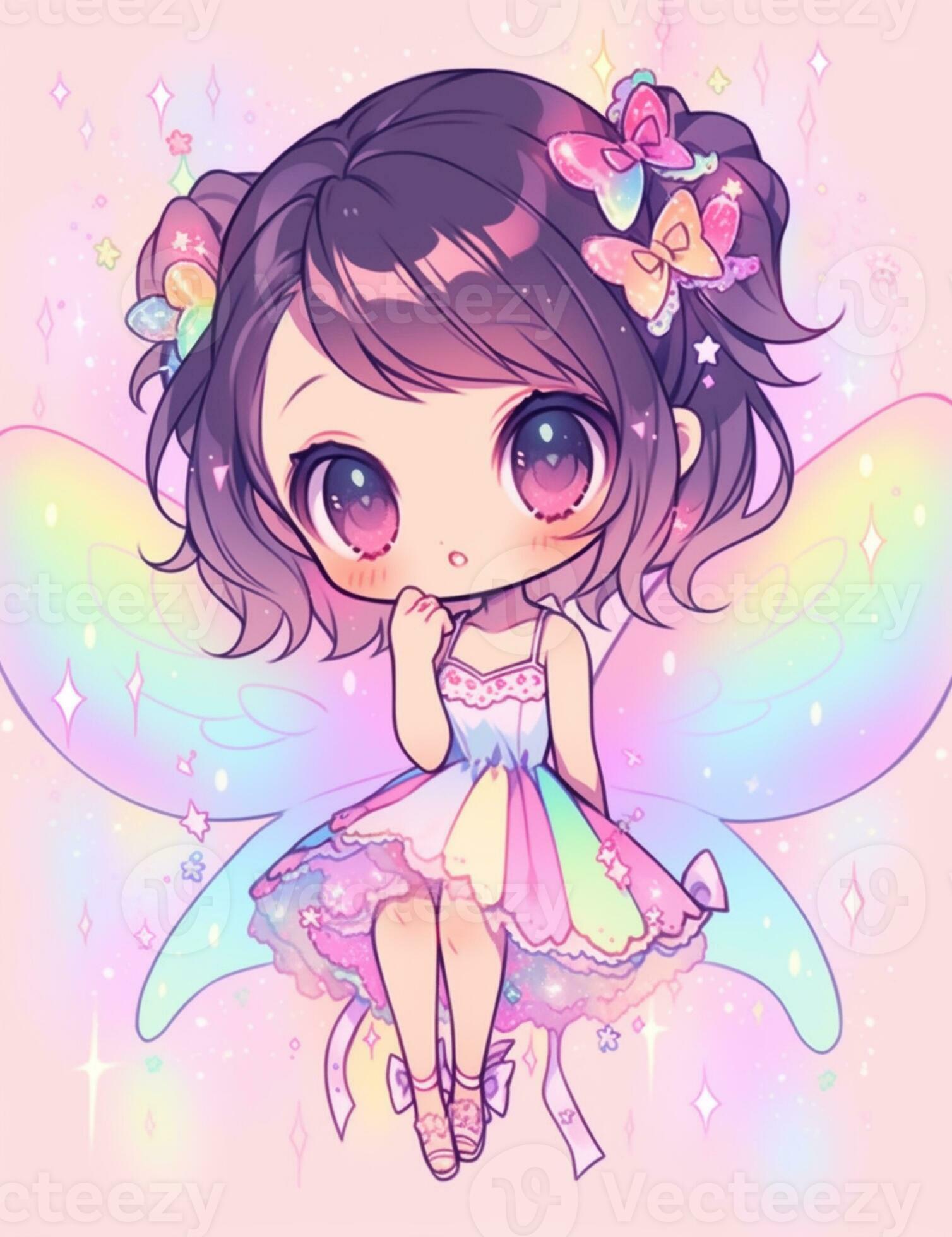 Garota de anime com asas de anjo e uma flor em seu cabelo generativo ai