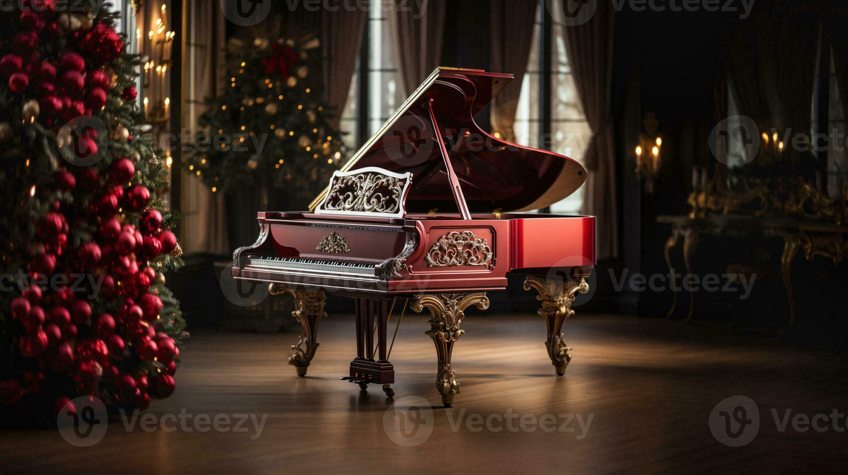 Fundo Na época Do Natal Uma Jovem Se Envolve Em Uma Aula De Piano