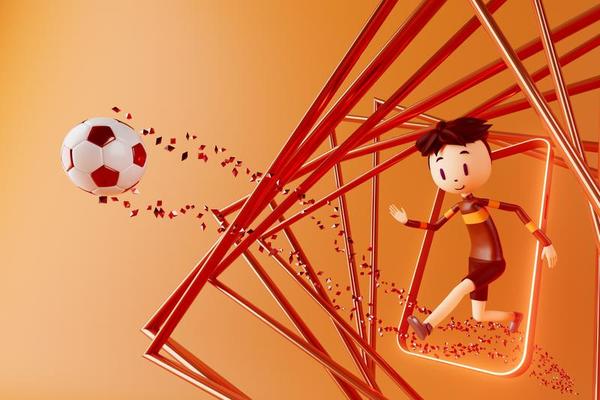 Jogador de futebol de personagem de menino 3d em ação de