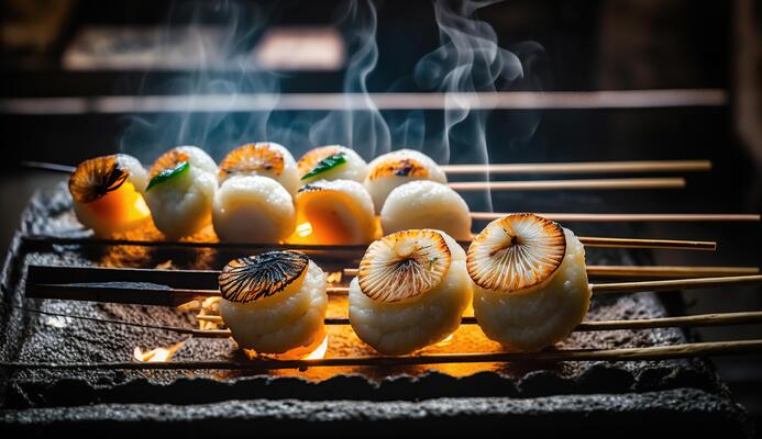 Comida vendedores fazer takoyaki, uma delicioso rua Comida lanche às a  jogokariya Ramadhan mercado 22419218 Foto de stock no Vecteezy