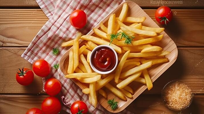 Foto batata frita crocante com ketchup