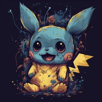 Pokémon Pikachu com uma amarelo e azul camisa e uma Preto fundo. generativo  ai. 28404991 Foto de stock no Vecteezy