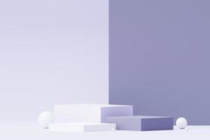 3D render fundo mínimo roxo pastel com suporte de pódio. plataforma de palco roxo para apresentação e publicidade de produtos cosméticos. cena de estúdio com pedestal de vitrine em design limpo. foto