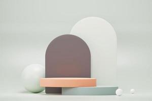 3D render fundo mínimo verde pastel com suporte de pódio. plataforma de palco verde para apresentação e publicidade de produtos cosméticos. cena de estúdio com pedestal de vitrine em design limpo. foto