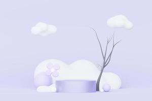 3D render fundo mínimo roxo pastel com suporte de pódio. plataforma de palco roxo para apresentação e publicidade de produtos cosméticos. cena de estúdio com pedestal de vitrine em design limpo. foto