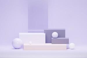 3D render fundo mínimo roxo pastel com suporte de pódio. plataforma de palco roxo para apresentação e publicidade de produtos cosméticos. cena de estúdio com pedestal de vitrine em design limpo. foto