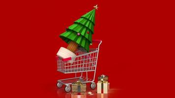 o natal no carrinho de compras para o conceito de marketing de férias renderização em 3d foto