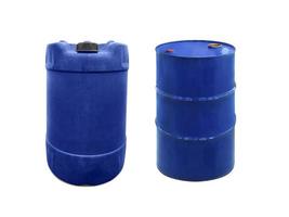 galão de plástico azul velho, barril de óleo azul isolado no fundo branco foto
