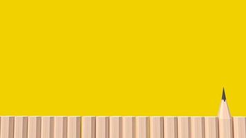 a madeira de lápis em fundo amarelo para renderização em 3d de conteúdo de educação ou negócios foto