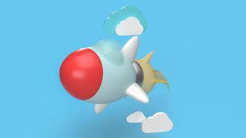 o foguete azul e a nuvem para iniciar a renderização em 3d de conteúdo foto