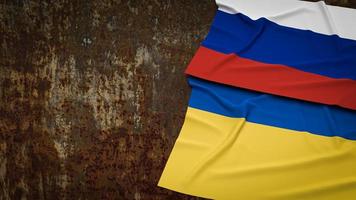 a bandeira da ucrânia e da rússia na superfície enferrujada para renderização em 3d de conceito de negócios ou guerra foto