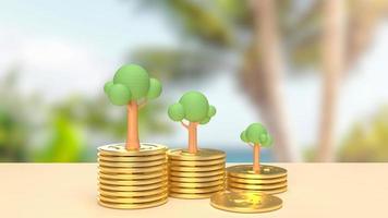 as moedas de ouro e árvore para renderização 3d de conceito de negócios foto
