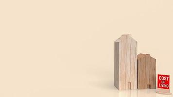 brinquedo de madeira em casa para renderização em 3d do conceito de custo de vida foto