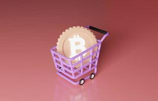 bitcoin no carrinho de compras, conceito de negociação de bitcoin ou criptomoeda, ilustração 3d. foto