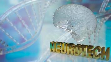 o cérebro de cristal e texto de ouro neueotech para sci ou conceito médico renderização em 3d foto