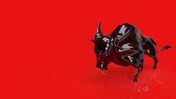 o touro preto sobre fundo vermelho para renderização em 3d de conceito de negócios foto