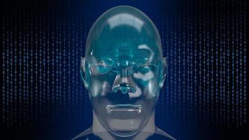 a cabeça humana robótica com rosto de elemento gráfico representa inteligência artificial e conceito de aprendizado de máquina renderização em 3d foto