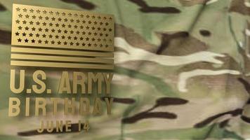 ouro texto de aniversário do exército dos eua no padrão militar para renderização em 3d de conceito de férias foto