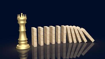 o rei xadrez e dominó de madeira para renderização 3d de conceito de negócios foto
