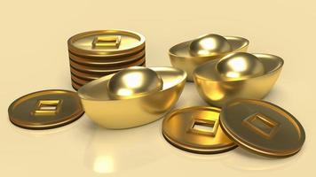 o dinheiro de ouro chinês em fundo dourado para negócios ou conceito de férias renderização em 3d foto