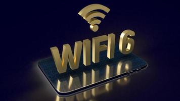 o ouro wifi6 no smartphone para internet ou conceito de tecnologia renderização em 3d foto