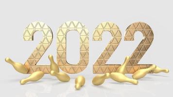 2022 e boliche de pino de ouro para renderização 3d de conceito de negócios ou férias foto