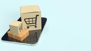 a caixa de compras no tablet para renderização em 3d do conceito de mercado online foto
