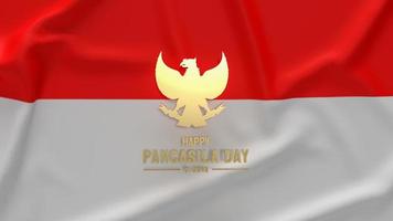 o símbolo de ouro garuda na bandeira da indonésia para renderização em 3d do dia de pancasila foto