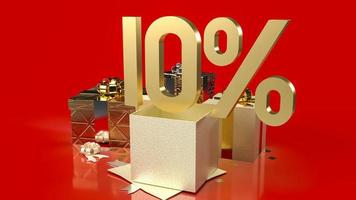 a porcentagem de número de ouro e caixas de presente em fundo vermelho para renderização em 3d de conteúdo de negócios de promoção de venda foto