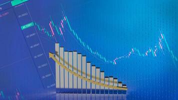 o gráfico e a seta de ouro para renderização em 3d de conceito de negócios foto