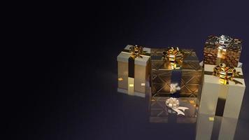 a caixa de presente de ouro em fundo escuro para celebração ou conceito de férias renderização em 3d foto