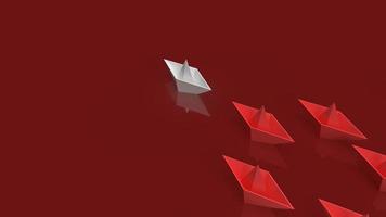 o papel de barco branco sobre fundo vermelho para renderização 3d de conteúdo de mercado do oceano vermelho. foto