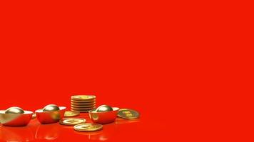 o ouro chinês em fundo vermelho para celebração ou renderização em 3d de conceito de ano novo foto