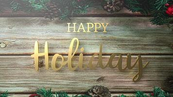 o texto de ouro feliz feriado na madeira para o natal ou o conceito de férias renderização em 3d foto