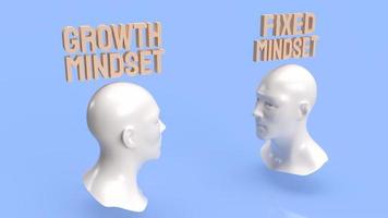 a cabeça e o texto de madeira para renderização em 3d do conceito de mentalidade de crescimento